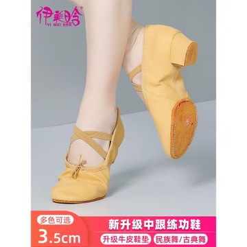 伊美晗舞蹈鞋女士成人駝色舞鞋軟底教師專用舞蹈鞋帶跟形體民族舞
