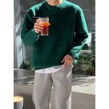 MRCYC簡約慵懶風圓領毛衣男冬季保暖百搭內搭韓系潮流寬松針織衫