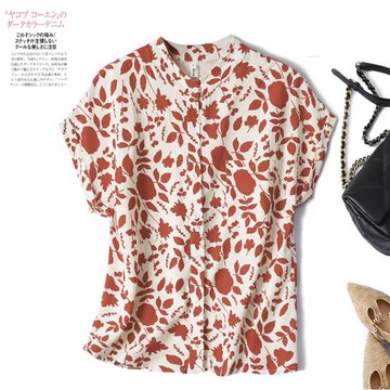 文藝小清新棉麻碎花短袖襯衫女夏季薄款百搭寬松休閑氣質立領襯衣