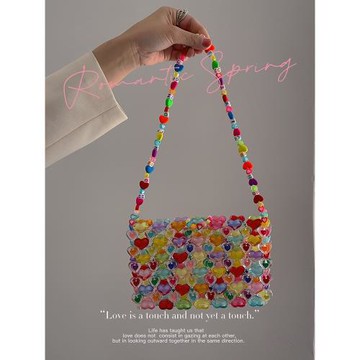 小蔻果凍彩色愛心串珠包diy材料包手工編織包包女夏天心形腋下包