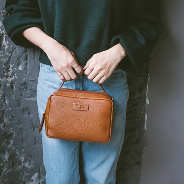 俏麗方形真皮手提斜背包 X1963 棕