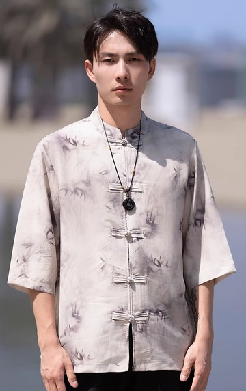 新中式復古 竹葉盤扣短袖襯衫