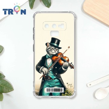 TRON 三星 NOTE 9 小提琴/鋼琴演奏紳士貓咪 四角防摔載具殼 軟殼 手機殼