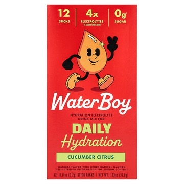 Waterboy, 每日補水，電解質混合飲品，黃瓜柑橘味，12 條，每條 0.11 盎司（3.2 克）
