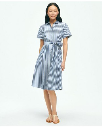 Brooks Brothers Women's Striped Belted Shirt Dress In Cotton | Size 0