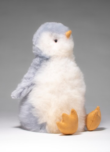 秘魯工匠手工天然羊駝毛企鵝娃娃-灰白混色- 32cm