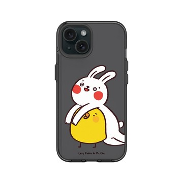 iPhone 15 Clear 酷墨灰 - 懶散兔與啾先生 Lazy Rabbit and Mr.Chu - 黏著你
