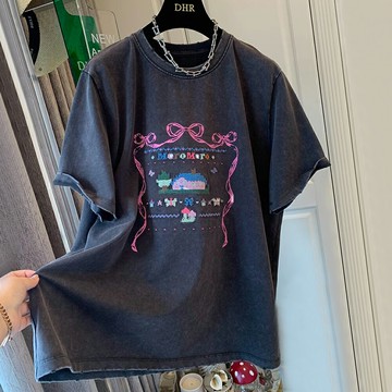 ＊ORead＊韓版磨破洗水做舊短袖t恤(黑色M~4XL)【限定加碼✿全館滿額再折】