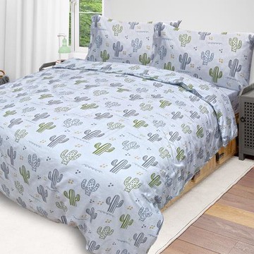 Victoria 加大四件式純棉被套床包組-仙人掌(灰)