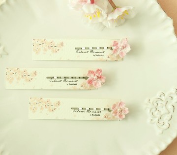 櫻花 x 水晶珍珠 髮針/一字夾/劉海夾 5色任擇 繡線編織 柔閃效果