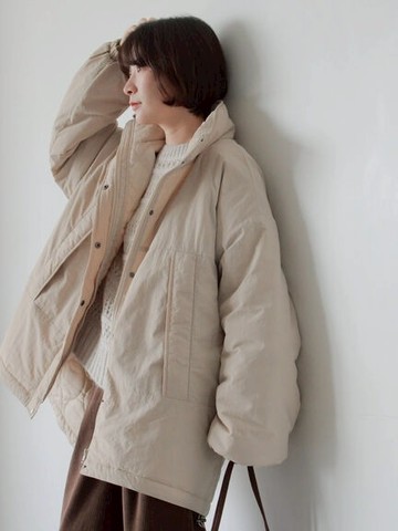 下擺抽繩設計排釦拉鍊鋪棉外套(0F001489410) - Samansa Mos2 blue