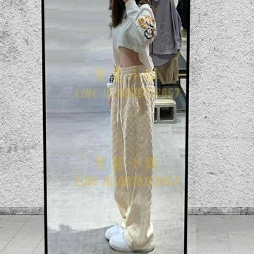 高腰垂感拖地褲女棋盤格闊腿褲春秋寬鬆直筒小個子寬褲【繁星小鎮】