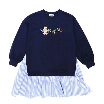 MOSCHINO Kids 小熊 logo 拼接長袖洋裝