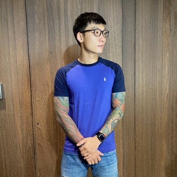 美國百分百【Ralph Lauren】T恤 男 RL 短袖 上衣 T-shirt Polo 小馬 棒球 黑 藍 XS S號 F322