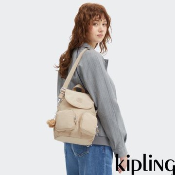 Kipling (網路獨家款)亮米色掀蓋後背包-FIREFLY UP