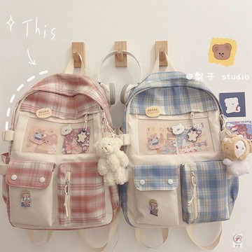 ✨ 卿選好物 ✨書包女韓版原宿ulzzang高中大學生初中生格子ins可愛大容量雙肩包