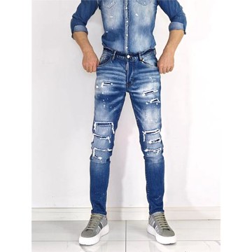 夏季美式高街乞丐淺藍色d2牛仔褲2025新款男潮牌高端破洞修身小腳