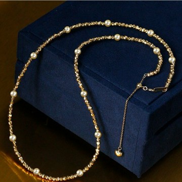 香檳金炫閃鏈系列 Akoya 極光海水珍珠 滿天星 金豆豆 可調節 項鏈 氣質優雅 高端時尚珍珠飾