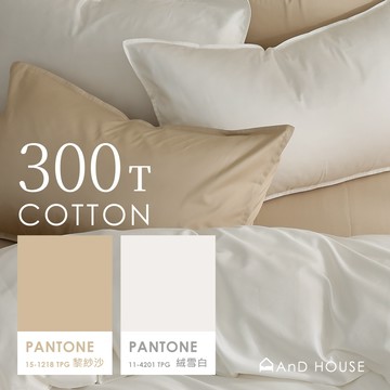 AnD House 精梳純棉300織-黎紗沙 ✖ 絨雪白 雙色配-床包被套組｜安庭家居 素色 混搭