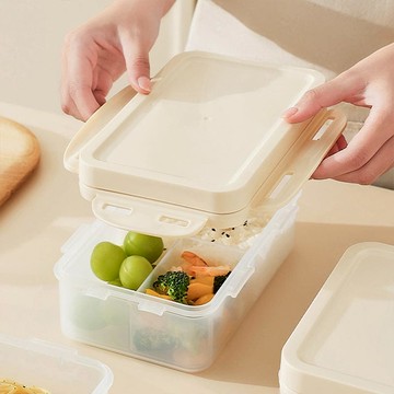 便攜式長方形三分格保鮮餐盒(附餐具&醬料盒)-1000ml-3入-多色可選 櫻花粉