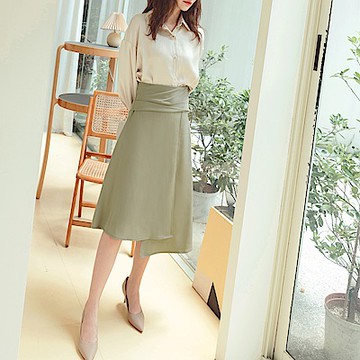 高腰A字裙不易皺波浪纖腰美型不對稱-OB嚴選