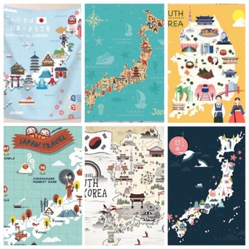 日本韓國地圖掛布 背景布 掛毯 裝飾 居家 家居 直播神器