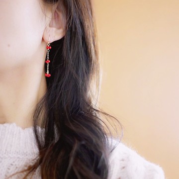 提升運勢 小巧蝴蝶結 紅珊瑚耳環 3月誕生石