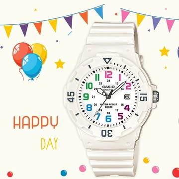 ［考試必備］【CASIO 卡西歐】迷你運動風指針手錶-彩色x白(LRW-200H-7BVDF)
