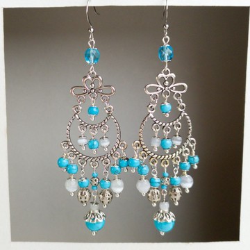 藍色串珠耳環 民族風 吊燈垂墜耳環