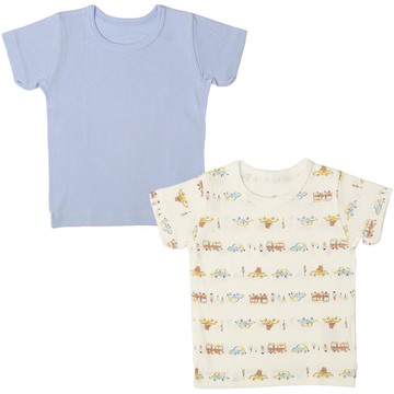 akachan honpo - 短袖圓領上衣2件組-速乾 交通工具-藍色