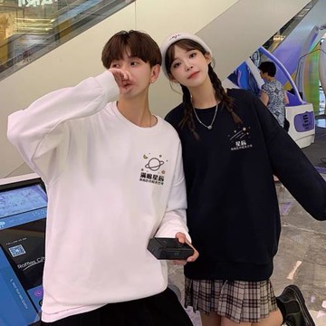 情侶裝冬款純棉加絨加厚衛衣圓領不帶帽重磅厚實簡約百搭情侶衛衣