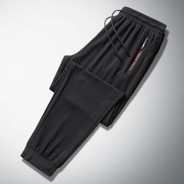 冰絲休閑褲男夏季超薄款寬松直筒束腳男士網眼速干加肥加大碼運動