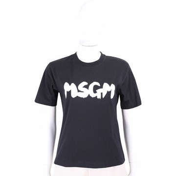MSGM 粗白字印花貼身黑色短袖TEE T恤(女款)
