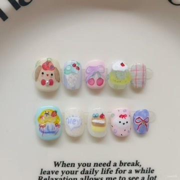 ✨Hannah✨穿戴甲可愛手工手繪流行捏捏貓眼短款ins風預定美甲甜美可愛精緻穿戴甲 XQ5C