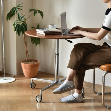 【含稅/免運】 北歐全實木咖啡工作桌不銹鋼洽談桌可升降移動茶幾靈動島圓桌邊幾