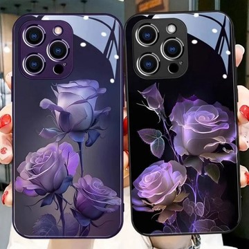 紫色玫瑰 鋼化玻璃 手機殼 適用 iPhone17Air 16E 15 14 13 12 11 ProMax XR保護殼