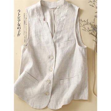 品牌折扣店專柜女裝亞麻馬甲女薄款百搭休閑背心寬松顯瘦棉麻上衣