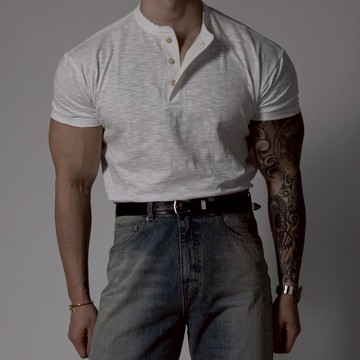 正韓夏日薄款純棉肌肉亨利領短袖T恤 3色 YUPPIE 預購商品 0505