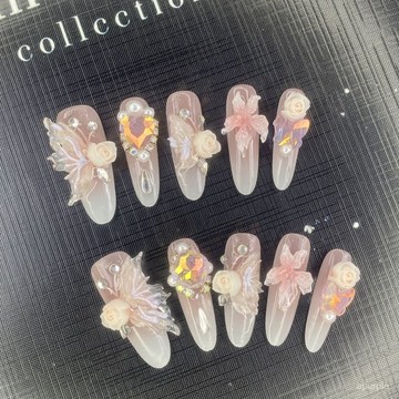 原創夜光蝴蝶立體新款高級重工穿戴美甲貼片顯白爆閃可拆卸 RNHP