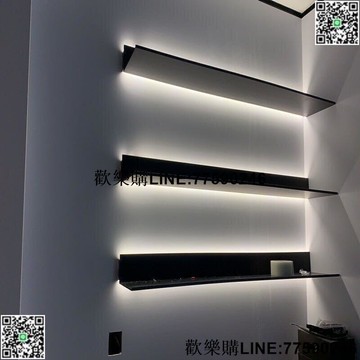 【歡樂購】發光辦公室展示壁掛家用金屬一字隔板書架帶燈LED簡易手辦置物架