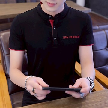 男立領短袖T恤韓版修身潮流青年POLO衫男士休閑修身半袖打底汗衫