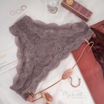 S-3L 內褲【薰衣草奶蓋】花卉緹花滾邊三角褲 (藕紫色) MyDoll