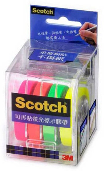 3M™ Scotch® 9mm×20m 可再貼螢光標示膠帶台 812
