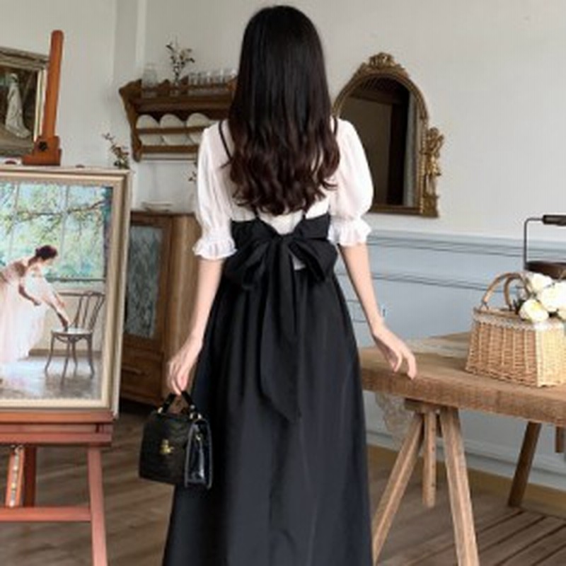 ゴスロリ ツーピース ブラウス ジャンパースカート ハイウエスト バックリボン スイート 大人可愛め カジュアル 原宿 量産型 オルチャン 通販 Lineポイント最大6 0 Get Lineショッピング