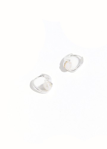 不規則線條．珍珠純銀耳環