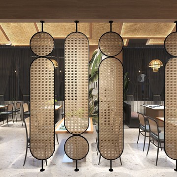 北歐鐵藝餐廳屏風隔斷輕奢藤編酒店玻璃屏風火鍋奶茶店現代隔斷墻 m7011