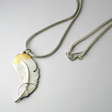 【Animals系列】#b58 浮金天使羽毛項鍊/ 925銀/ 手工禮物