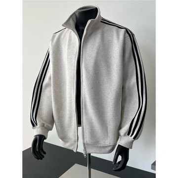 春秋三杠拉鏈開衫衛衣男立領休閑潮牌運動美式高街無帽青少年外套