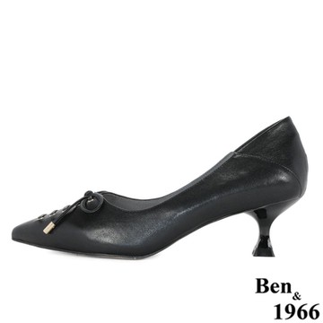 Ben&1966高級頭層羊皮流行綁帶跟鞋-黑(206071)