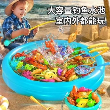 隔日到貨 戶外钓鱼套装 釣魚游戲 釣魚機 磁性釣魚盤 電動旋轉釣魚工具 磁性釣魚
